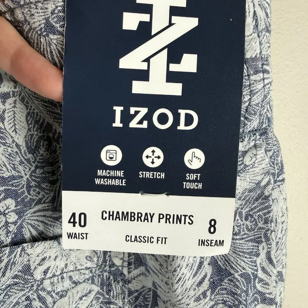 IZOD Mens 40 Chambray Print Shorts 8 Inseam Classic Fit Stretch Golf NWT
